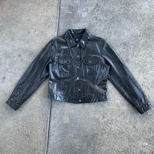 Vintage Gap Black Leather Trucker Jacket